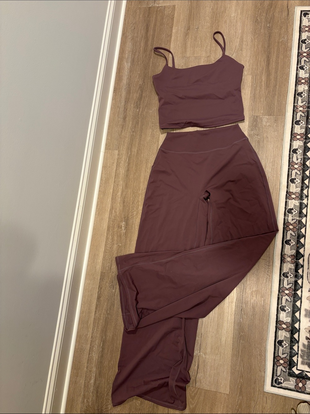 Burgundy Two-Piece Active Set - Crop Tank & High-Waist Pants